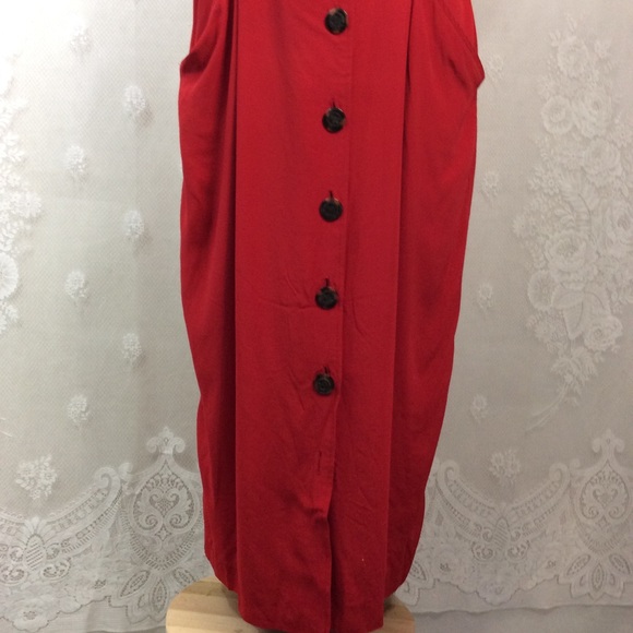 Vintage Red Mock Paper-bag Midi Sheath Dress 12 - Picture 3 of 13